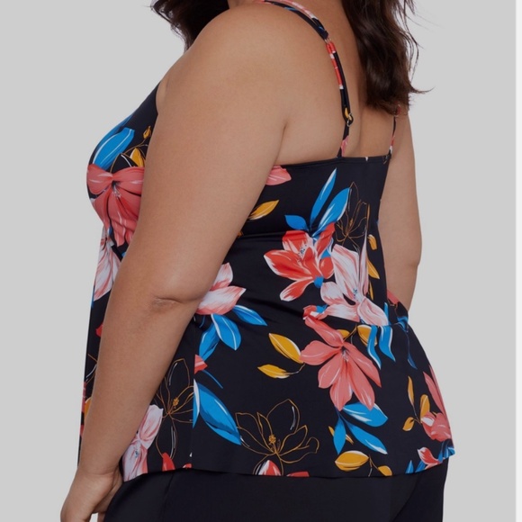 Swim Solutions Women's Black Floral-Print Tankini Swimwear Plus Size 22W NWT - Picture 3 of 3